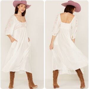 Free People White Dress with Pink Embroidery